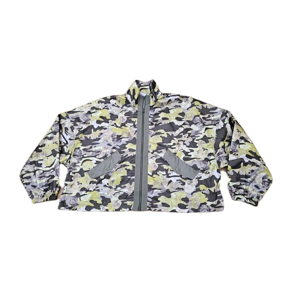 Nike Windbreaker Jacket Womens Large Green Floral Camo Print Oversized Full Zip